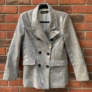 Sequin Plaid Jacquard Blazer Fashion Jacket Size Small